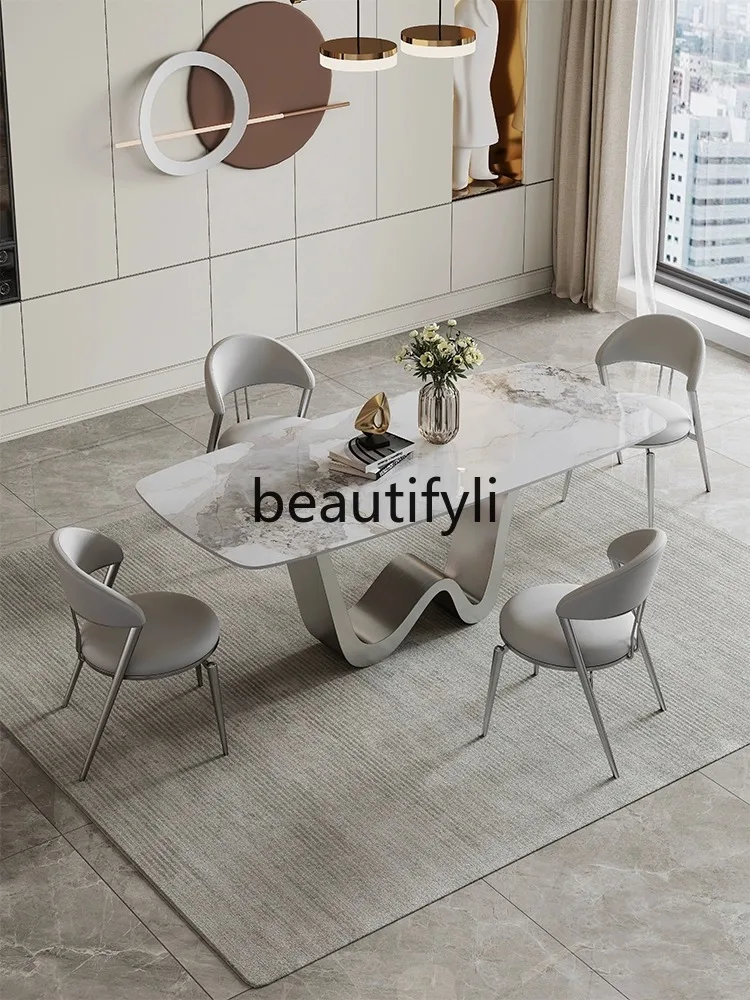 

Italian minimalist light luxury rock slab dining table rectangle