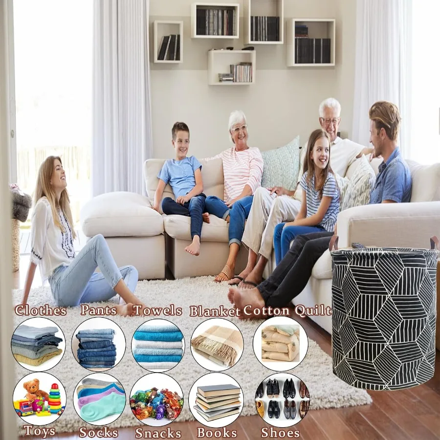 Wasserdichter, zusammenklappbarer Wäschekorb mit Ledergriff zur Aufbewahrung großer Kleidung und Spielzeugorganisation, ideal für Badezimmerbett