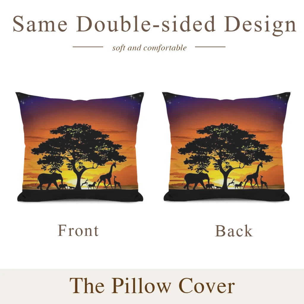 Wild Animals on African Savanna Sunset  Pillow Cushion Case  Dakimakura Cover Decorative Sleeping 45x45cm