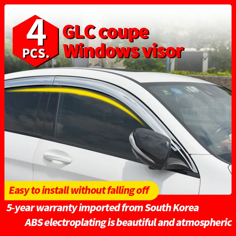 

Windows Visor for Mercedes Benz GLC-Class/GLC Coupe 2017-2021 Door Awnings Sun Rain Eyebrow electroplate Deflector Accessories