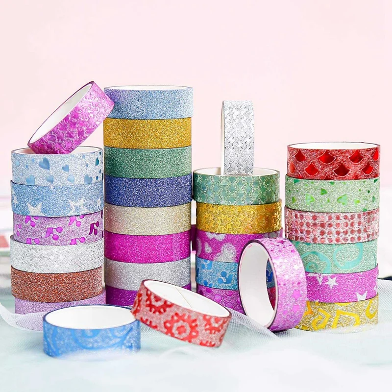 50 Rolls Glitter Washi Tape Set, Decorative Adhesive Masking Tape For Crafts, Scrapbooking Supplies, DIY, Gift Wrapping