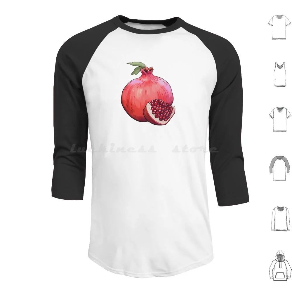 

Cute Pomegranate Art Hoodie cotton Long Sleeve Pomegranate Pomegrate Art Seeds Half Slice Slices Red Watercolor Pastel