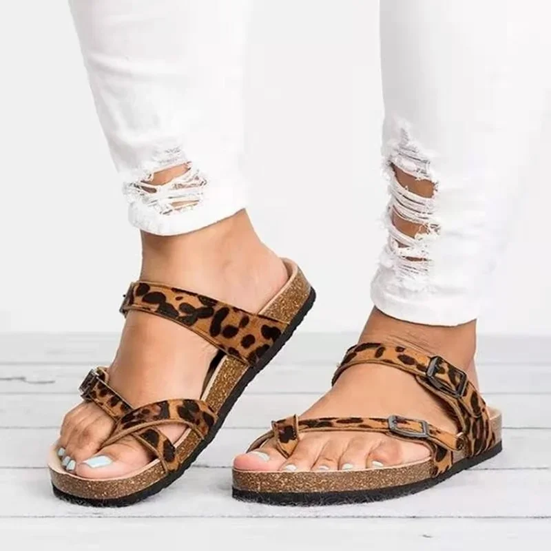 Women Sandals Cork Slippers Roman Buckle Flats Gladiator Sandals Summer Lovers Flip Flops Outside Beach Slides Black Brown Beige