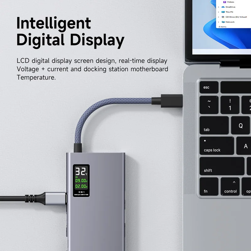 Hagibis USB C Hub With LCD Display Type C Multiport Adapter 4K HDMI-Compatible 100W PD Gigabit Ethernet For Macbook Pro iPad HP