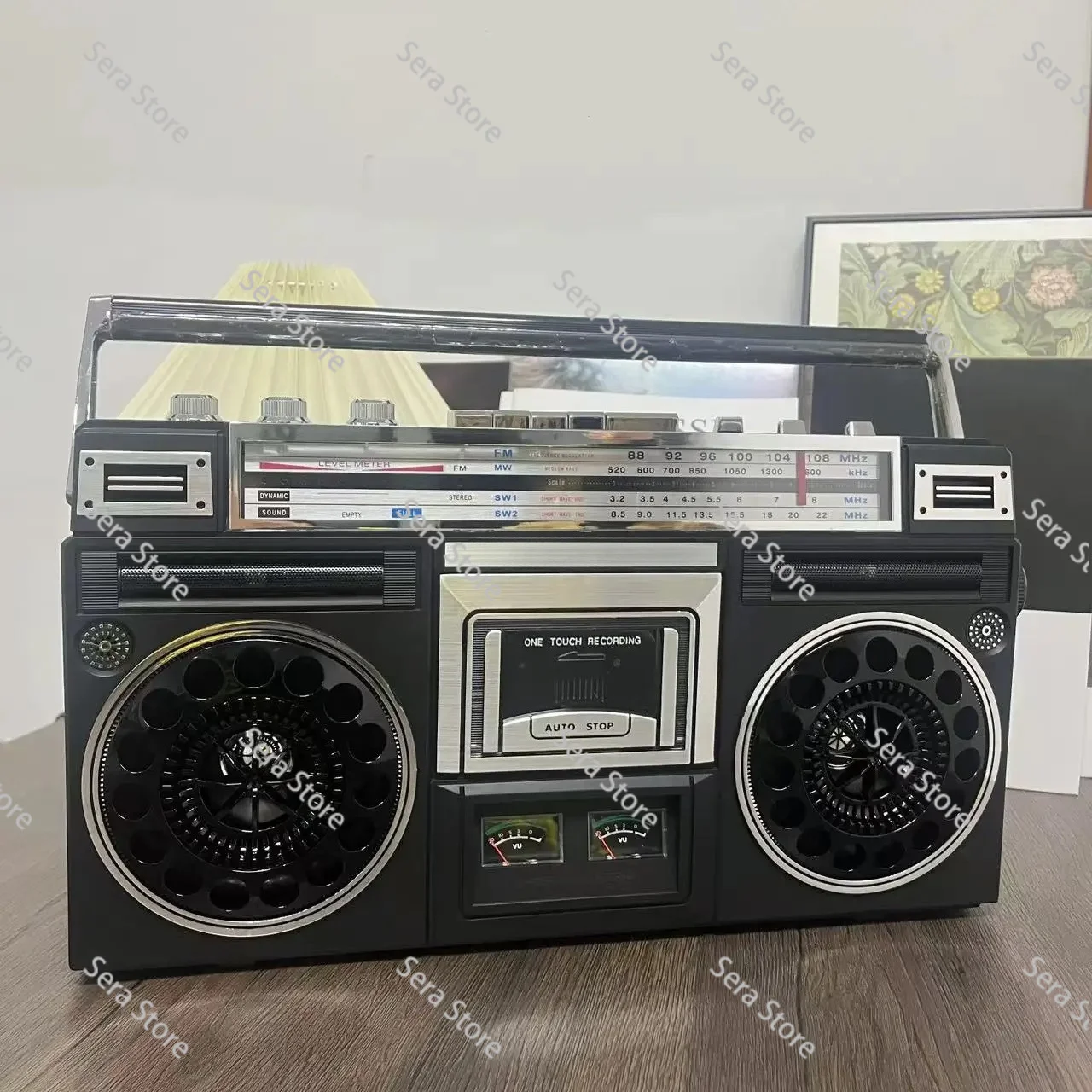 Classic retro portable cassette Bluetooth radio dual stereo speaker USB audio input recording to