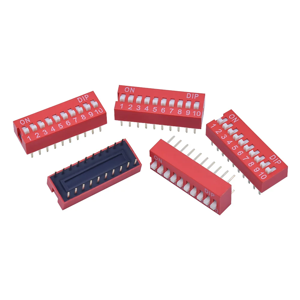 WAVGAT Dip Switch Kit In Box 1 2 3 4 5 6 7 8 10 Way 2.54mm Toggle Switch Red Snap Switches Mixed Kit Each 5PCS Combination Set