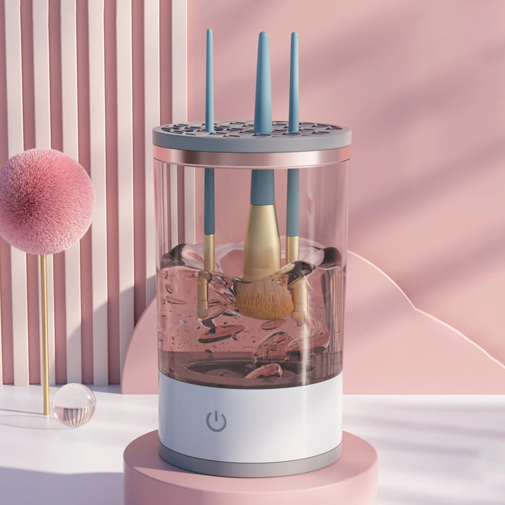 自動電動メイクブラシクリーナー 3 in 1 ポータブル 女性用 アイシャドウブラシホルダー スタンドツール＆ドライヤー ビューティーメイクツール