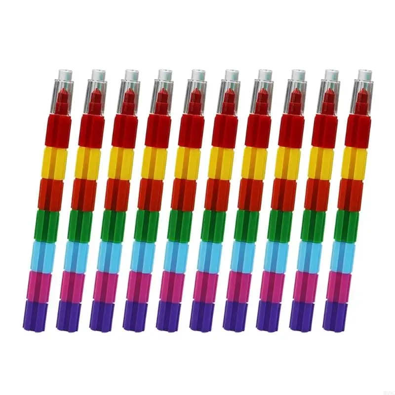 W89C 10pcs có thể xếp các loại bút màu có thể xếp chồng lên cây bút màu cho trẻ vẽ vẽ nguệch ngoạc