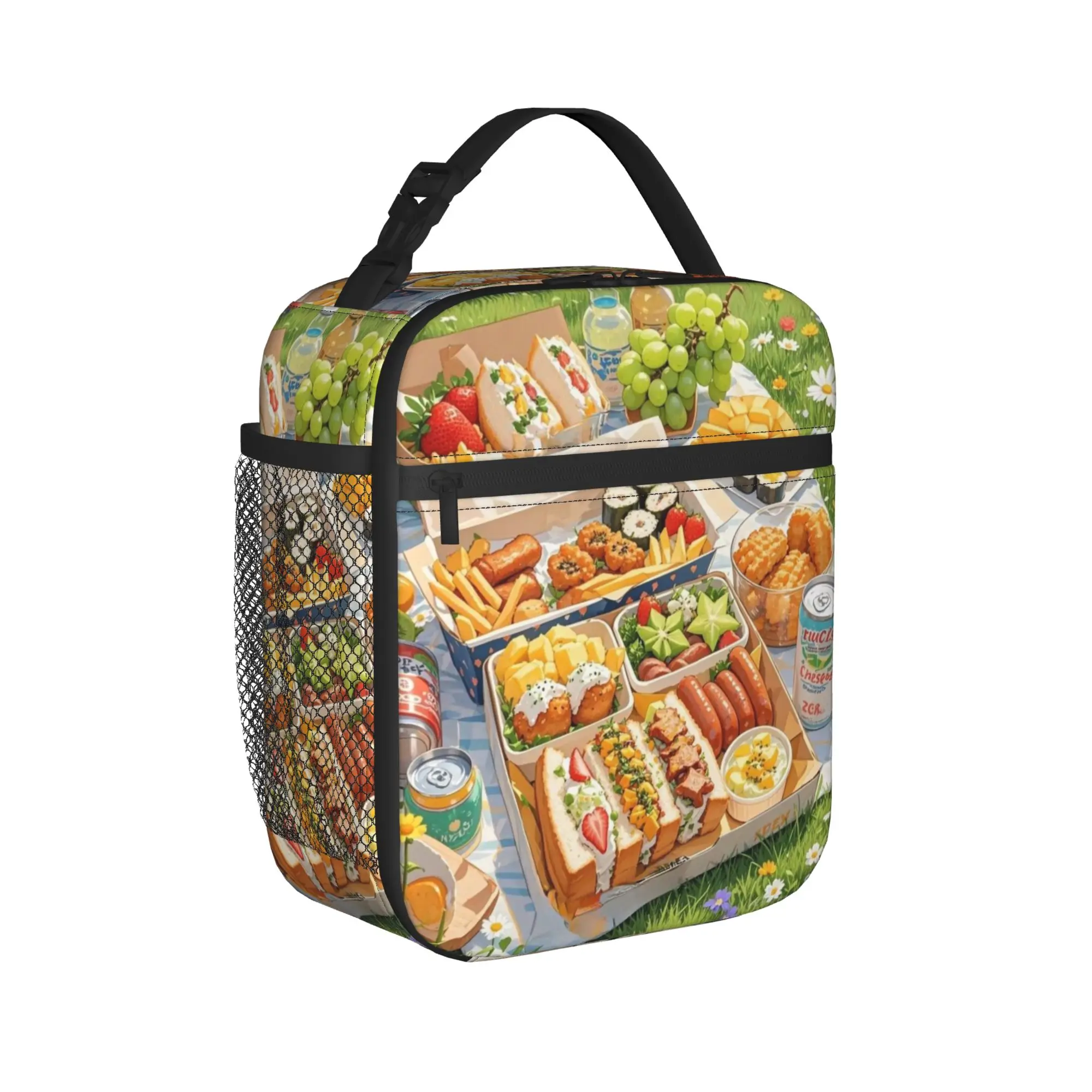 Lunch Time Poster Cartoon Lunch Bag  School Lunch Box Aesthetic Graphic Design Thermal Tote Handbags Oxford Portable Cooler Bag