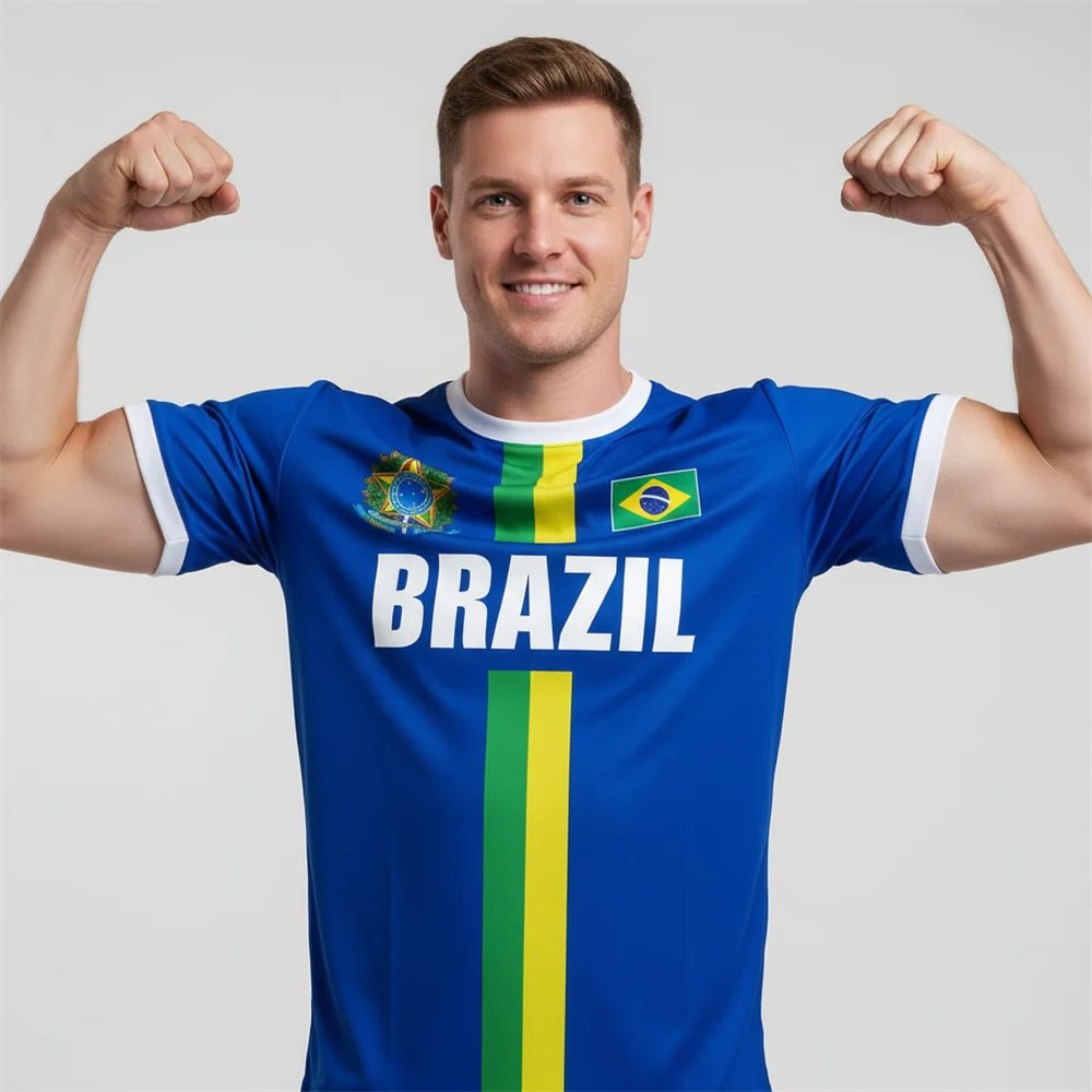 

2026 New Design Football Jersey Training Top Brazil Flag Stripe Maillot Football Jersey Outdoor Quick-drying Sports Tee T-shirts