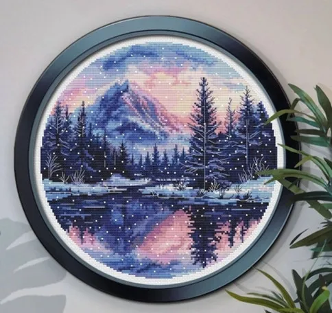 

Winter Snow Mountain 18CT 16CT 14CT Unprinted Top Quality Cross Stitch Kits Embroidery Art DIY Handmade Needlework Home Decor