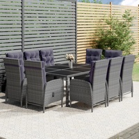 Garden dining group 11-tlg. Poly-rattan Grey with reclining function-Robust construction for patio & Outdoor