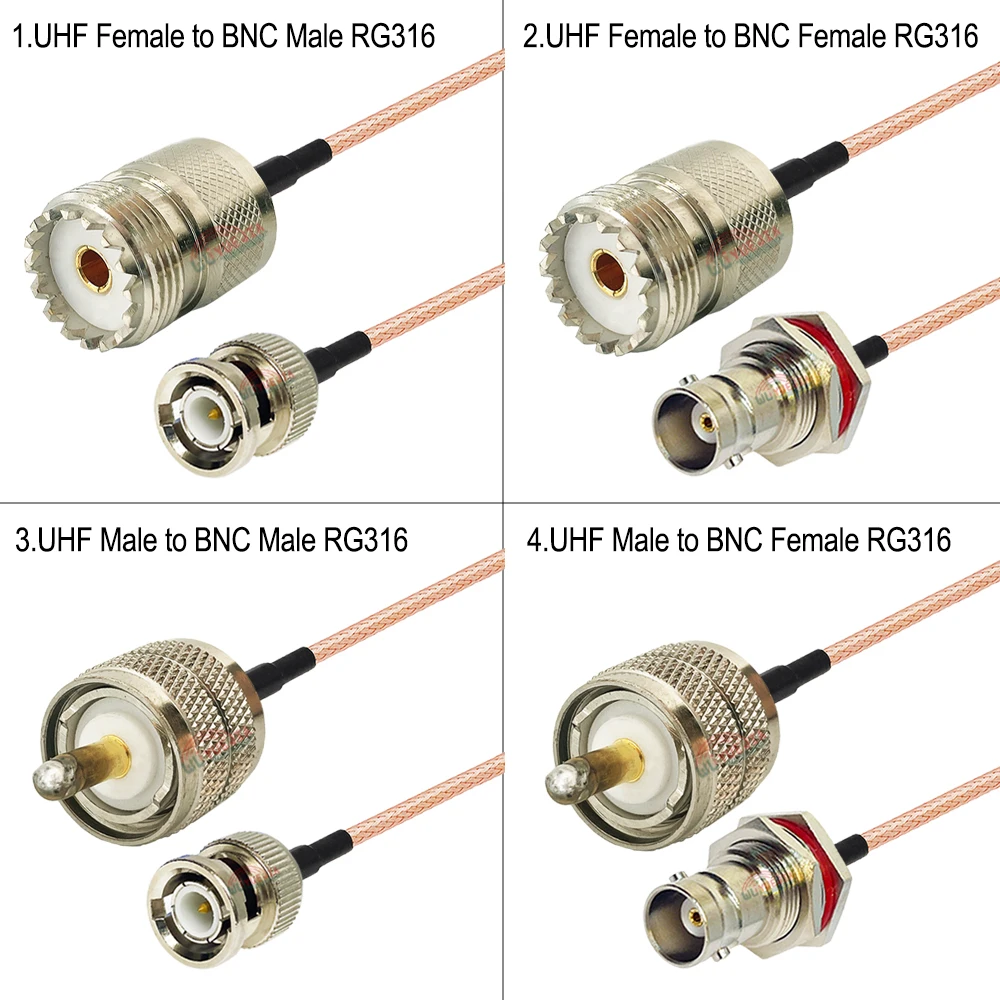 

1Pcs 0.1-30M Q9 BNC to SL16 UHF Connector RG316 Cable SO239 PL259 UHF Male Plug to BNC Female Jack Bulkhead RG-316 RF Coax Cable