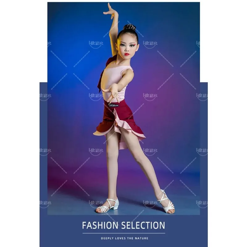 Summer Child Girls Latin Dance Dress Ballroom Professional Girl Latin Costumes Kid Salsa Rumba Competition Practice Dancewear