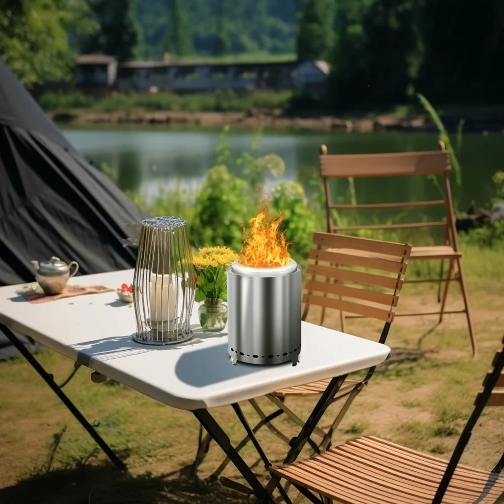 

Practical Stainless Steel Smokeless Stove Anti-corrosive Cylindrical Camping Firewood Stove Mini with Storage Bag Firepit Indoor