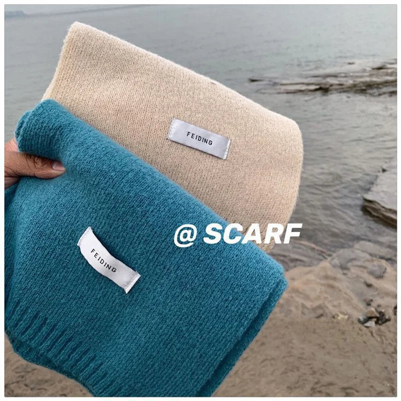 Versatile Warm Scarf for Autumn and Winter Simple Solid Color Woolen Scarf Men Women Knitting Wool Fastener Thermal Neck Warmer