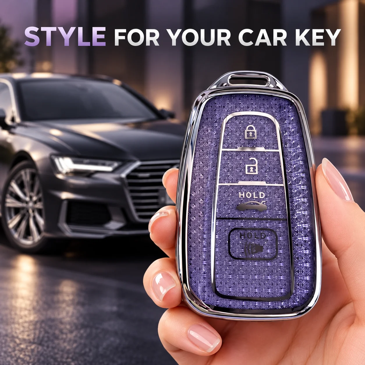 Purple TPU for Toyota Camry RAV4 Highlander Avalon C-HR Prius Corolla GT86 Car Key Case 4 Button Remote Key Cover Fob Bag