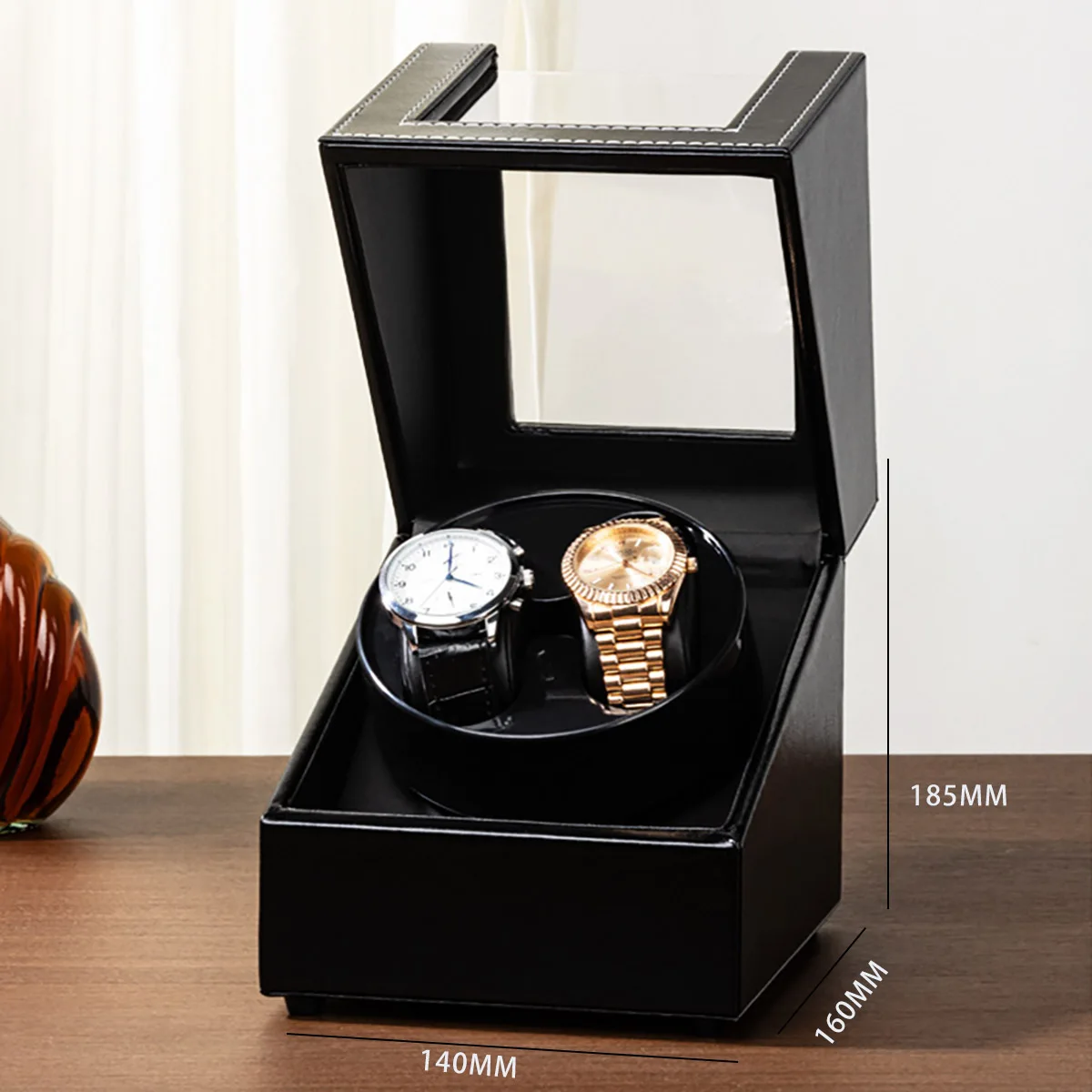 Double Watch Winder for Automatic Watches Automatic Watch Winder Leather Box 2 Slots Watch Winder for Men with Quiet Motor