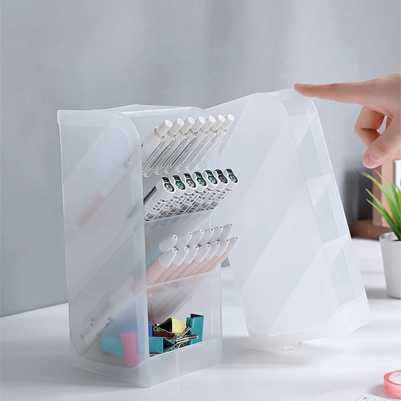 Creative Transparent Oblique Insert Pen Holder Student Desktop Pen Bucket Storage Box Stationery Organizer Office Pen Holder