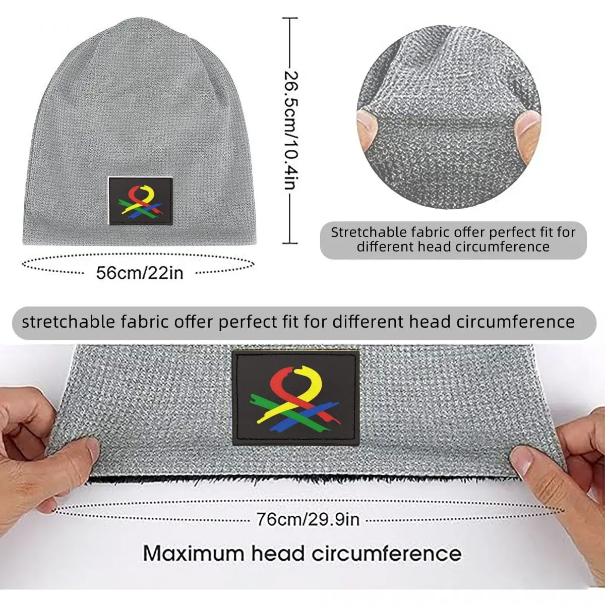 United Colors Of Benetton Waffle Knit Fleece Lined Beanie with PU Leather Patch Unisex Warm Winter Soft Cap