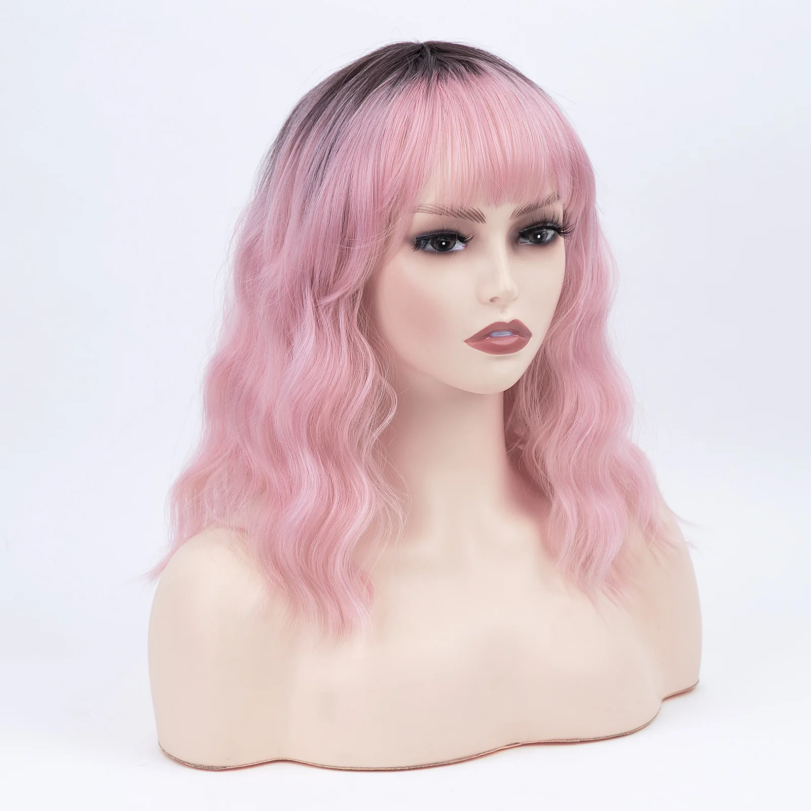 

European and American women's wig pink gradual change chemical fiber women water ripple wig headgear