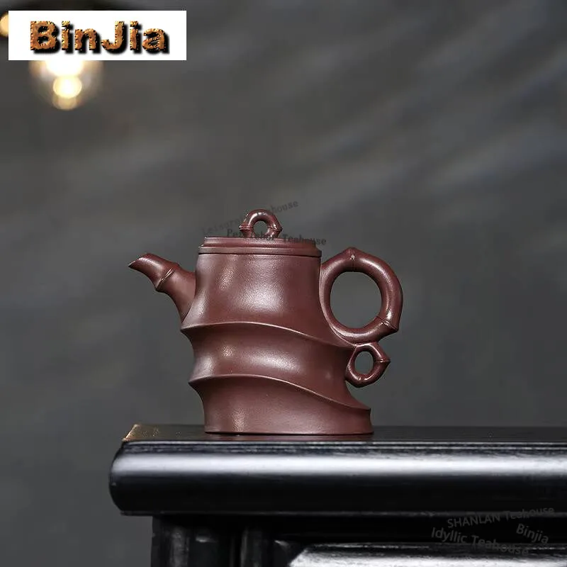 

290 мл Аутентичные исинские чайники из фиолетовой глины Ручная работа бамбуковый суставный горшок сырая руда фиолетовый грязевой Чайник Китайский чайный набор Zisha посуда