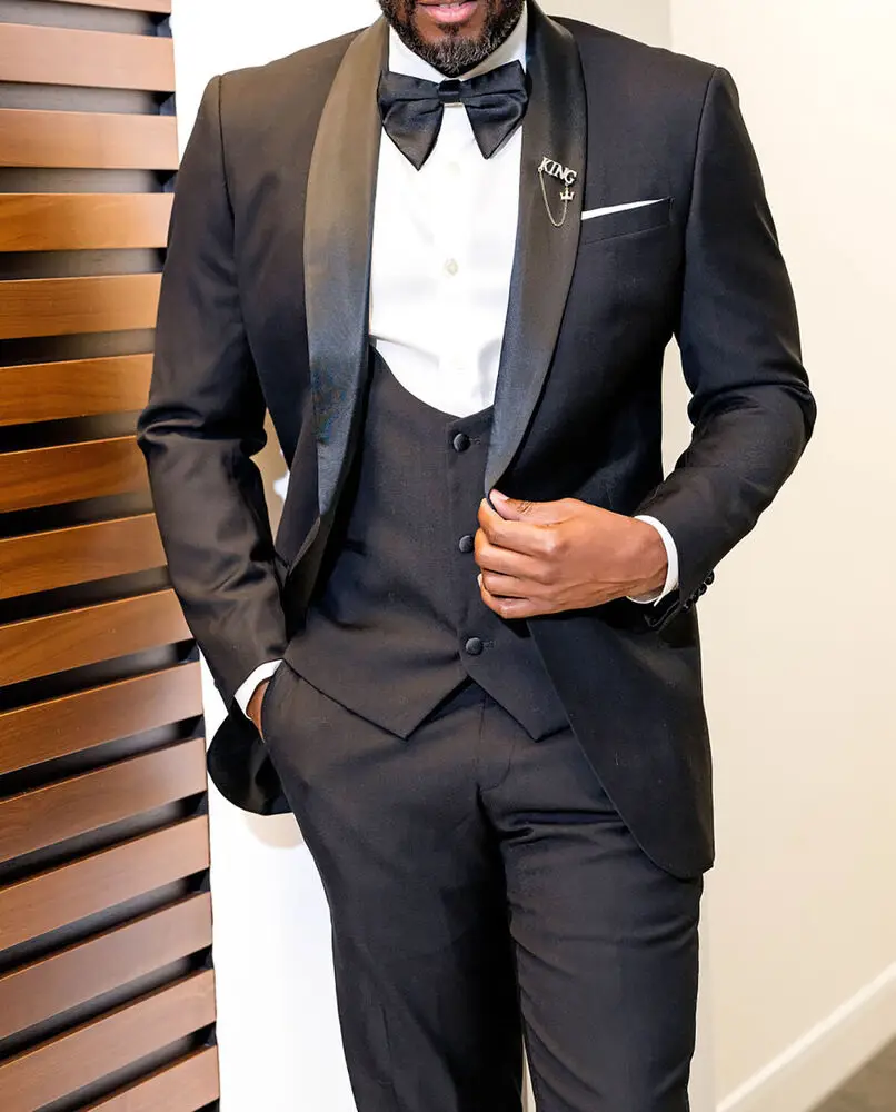 

Черные мужские костюмы для жениха с шалью и лацканами, комплект из 2 предметов, формальный заказ