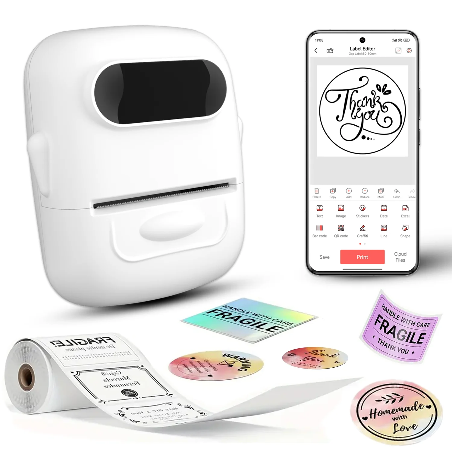 Marklife P50 Wireless Label Printer Portable Sticker Printer Mini Inkless Bluetooth-compatible Label Machine for IOS Android