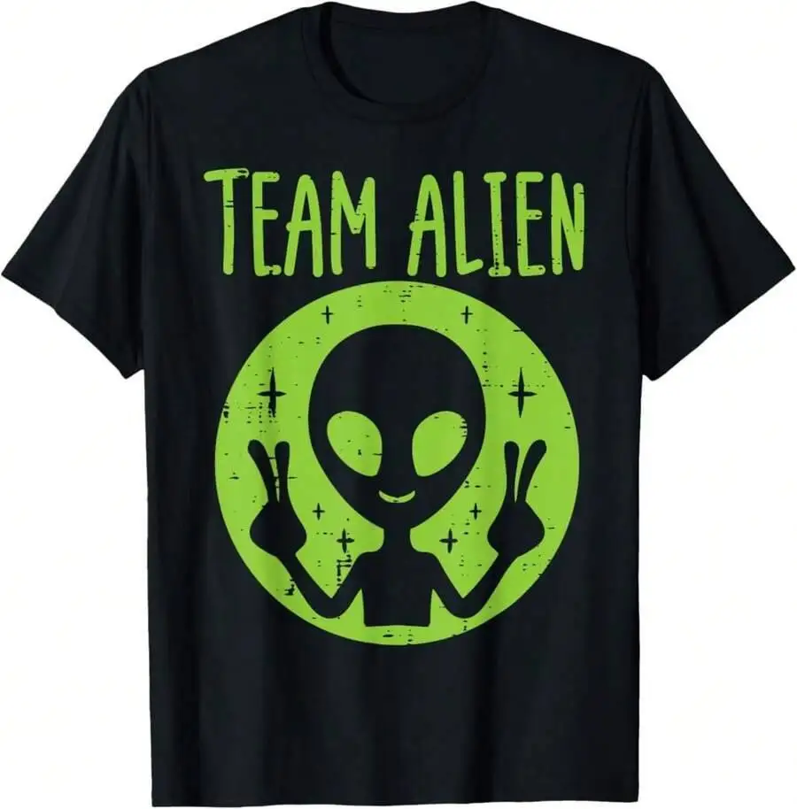 Team Alien Peace Funny Ufo Space Women Youth Men Son For Tech Lovers,Personalized T-Shirt ,Black Short Sleeves, 100% Cotton