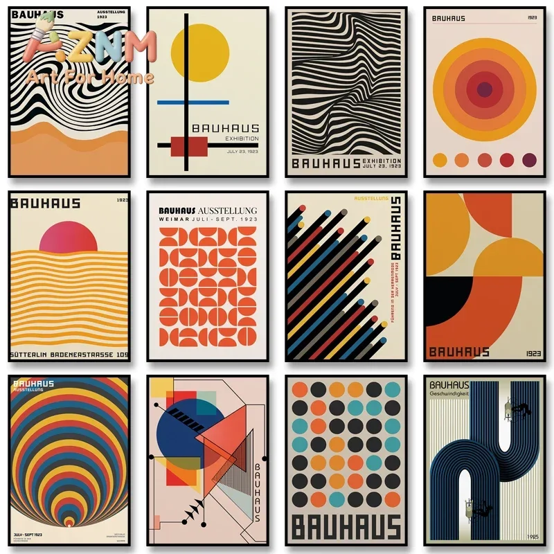 Abstract Bauhaus Geometric Canvas Poster Vintage Pop Art Print Modern Wall Art Picture for Living Room Dormitory Home Decorat