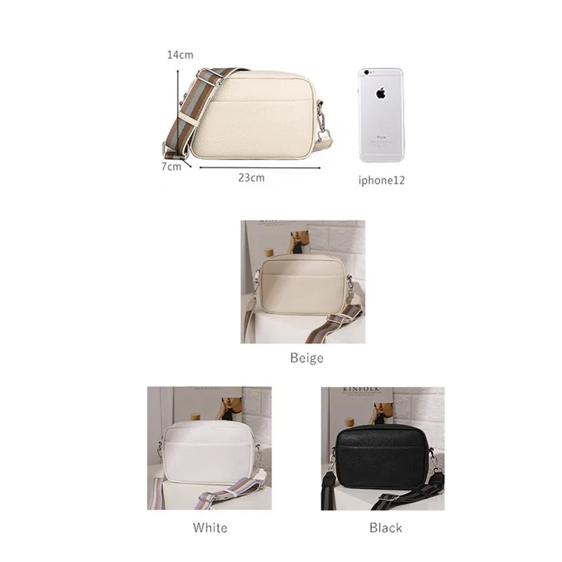 Vento Marea Small Cross Body Bag For Women 2023 New Summer White Sling Purse Soft Pu Leather Wide Shoulder Strap Side Bag Casual