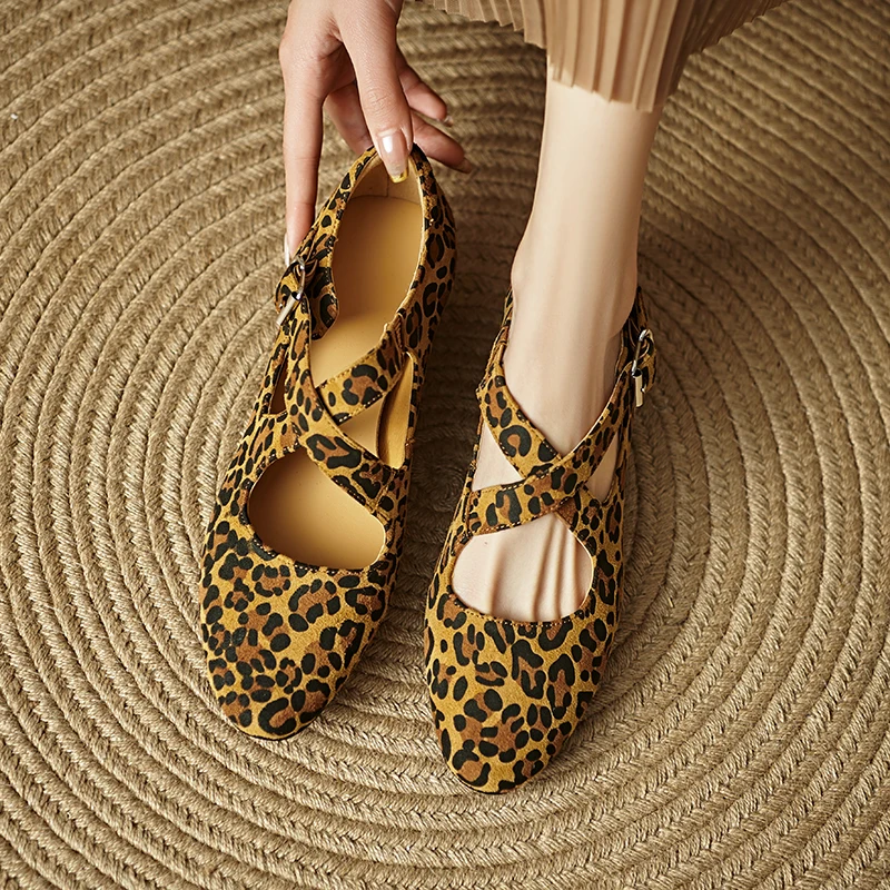 2026 new spring summer women pumps natural leather 22-25cm kid suede+sheepskin+pigskin round toe cross buckle mary janes women