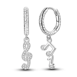 Pendientes asimétricos de hueso de serpiente para mujer, Plata de Ley 925 real, notas brillantes, accesorios de joyería para fiesta de música