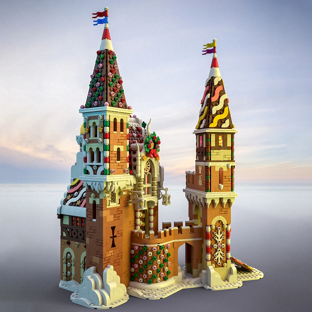 MOC Gingerbread Castle Modular Model Building Blocks Winter Architecture  Assembled Toy Brick Kids Birthday Christmas Day Gift