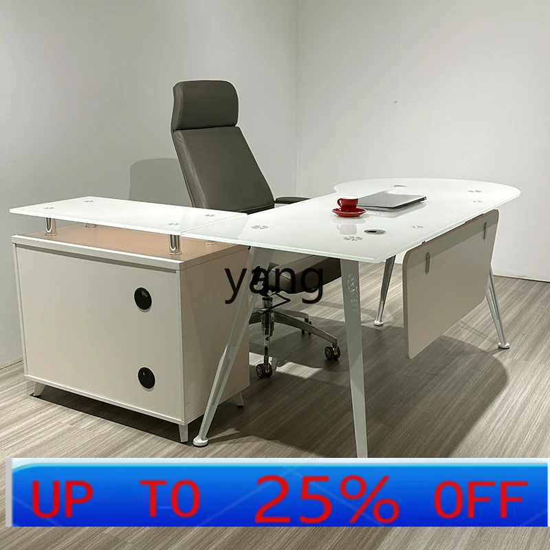 LH light luxury tempered glass manager table modern executive table writing desk