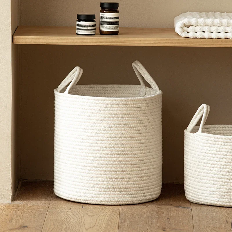 Solid White Home Organization And Storage Baby Children Toy Storage Baskets Cotton Rope Woven Laundry Basket Sundries Organizer