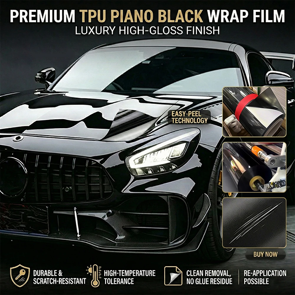 

Пленка для оклейки авто из ТПУ 9 мил, глянцевая, черная, под рояльное дерево, устойчивая к царапинам, самоклеящаяся, защитная, декоративная, аксессуары