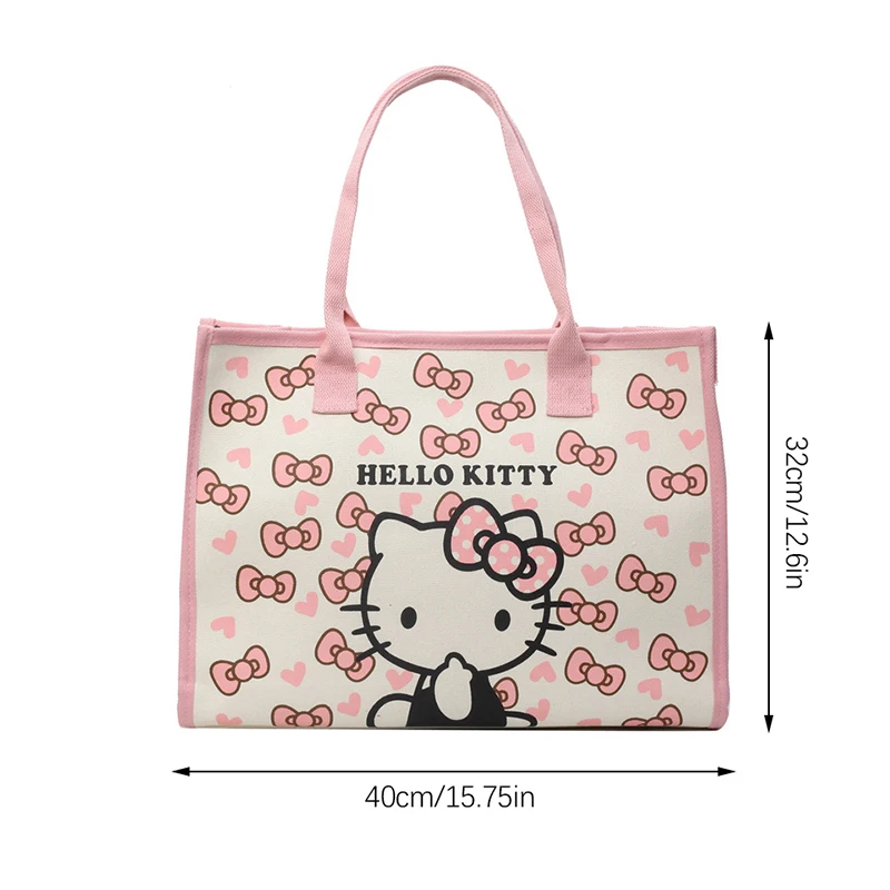 Hello Kitty All Match Canvas Bag Women Commuter Shoulder Handbag Girl Student Large Capacity Cartoon Schoolbag