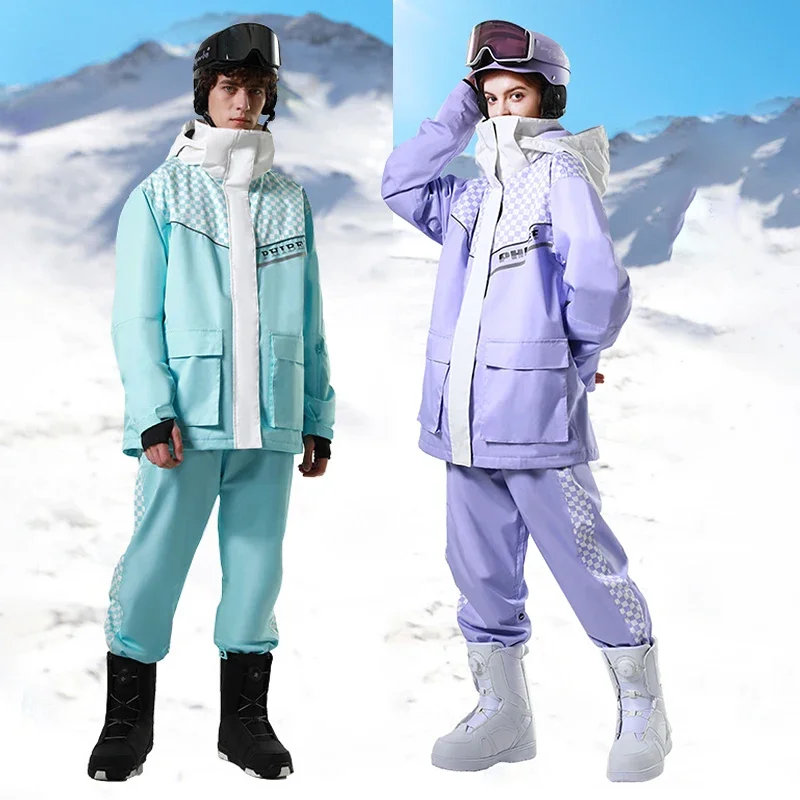 New Outdoor Mountain Man Ski Sets Hooded Windproof Jacket Pants Women Snow Suits Sport Alpine Male Tracksuits Snowmobile Clothes