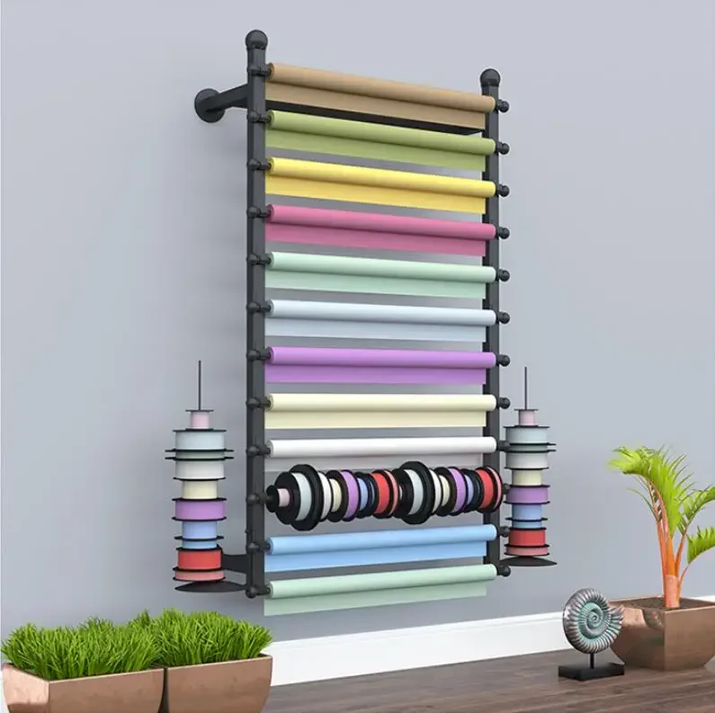 Wall-mounted Floral Flower Wrapping Paper Ribbon Ribbon Shelf Wall Flower Shop Hanging Pennant Scarf Display Storage Rack