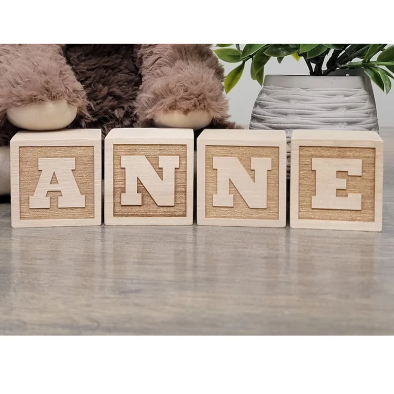 Benutzerdefinierte Namensblöcke aus Holz, Alphabet, Babyname, Kinderzimmer, graviert, Willkommen, Babyparty, Weihnachtsgeschenk für Kinder, Party, Raumdekoration – Detail 1