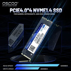 OSCOO SSD M2 2280 NVME 512GB PCIe4.0 Internal Solid State Hard Disk 1TB 5200MB/s for PS5 Laptop Desktop