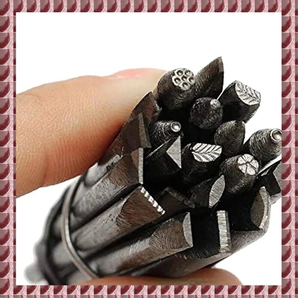 A95G Leather Marking Carving Flower Chisel Tools DIY Stamp Punch Work Punches Jewelry Flower Steel Metal Stamp Mold