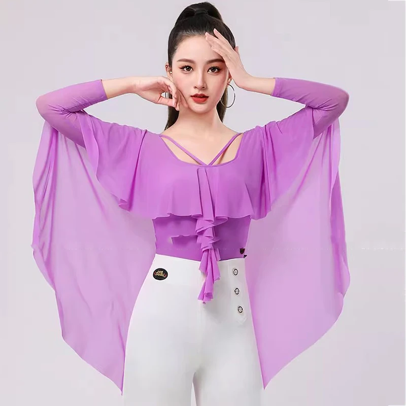 Elegant Modern Dance Tops  Clothes 2024 New Women Latin Dance Leotard Blouse Long Sleeves Ballroom Waltz Salsa  Dance Costumes