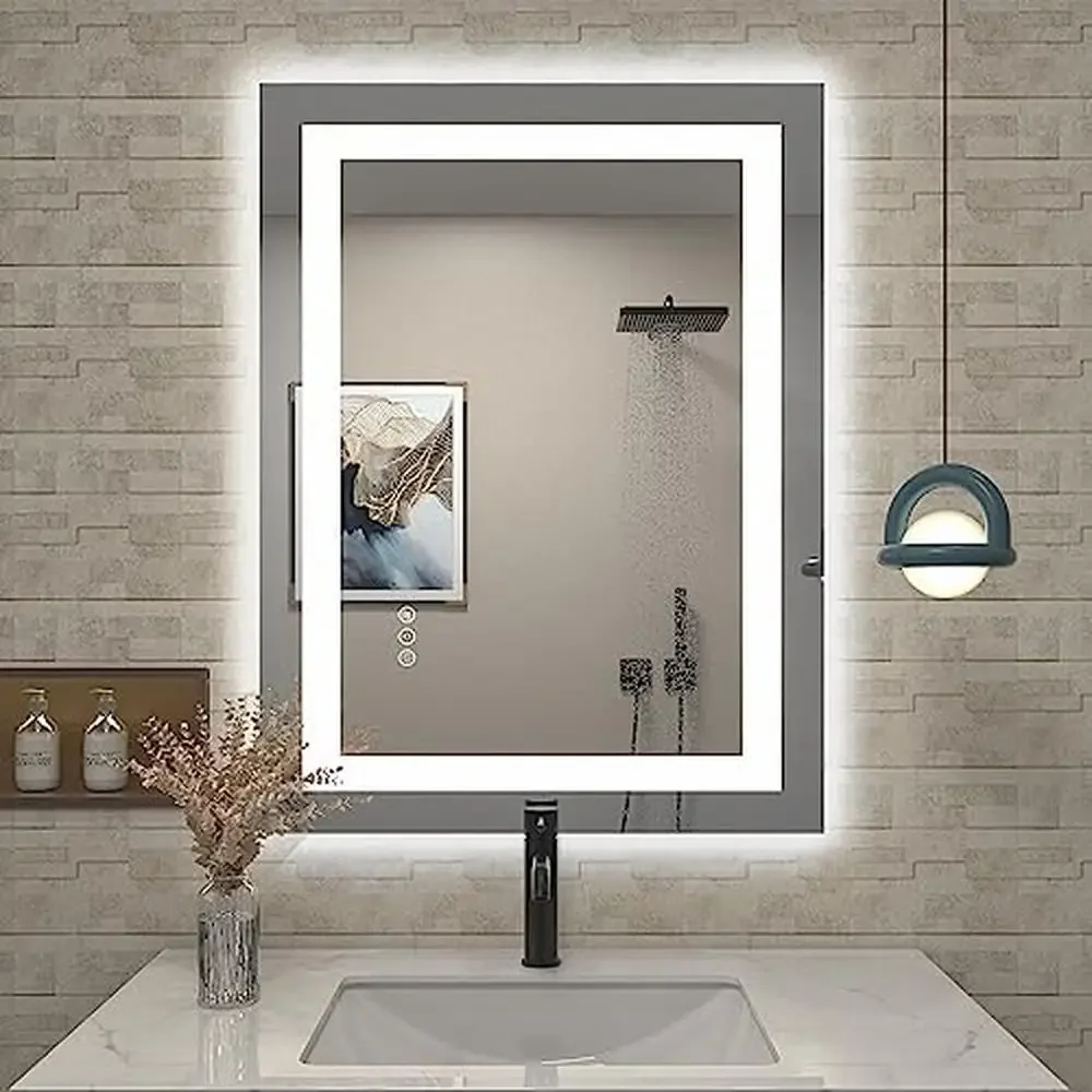 Modern Dimmable LED Bathroom Mirror 24x32 Backlit Vanity Mirror Anti-Fog ETL Listed