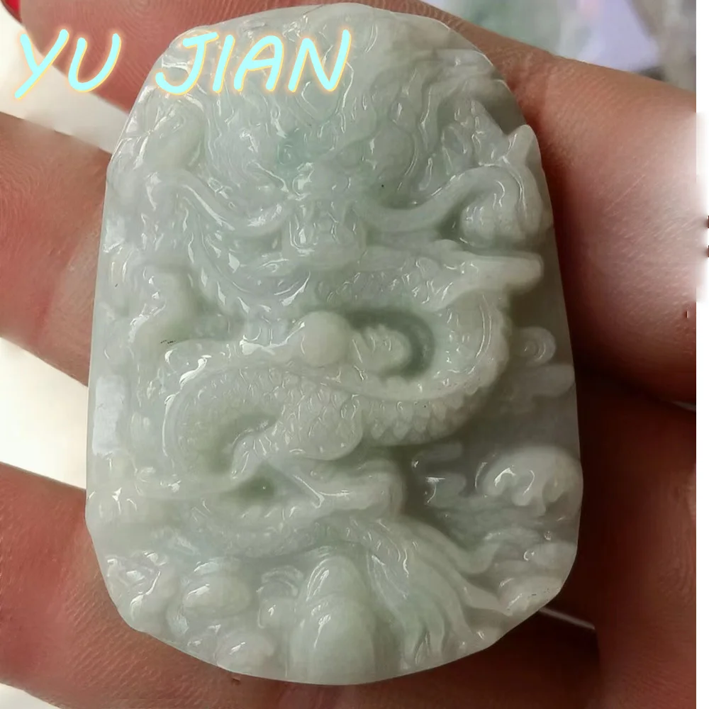 Newest Natural A Green Jadeite Hand-carved Dragon Jade Pendant Necklace Chain High Quality Exquisite Noble Fine Jewelry
