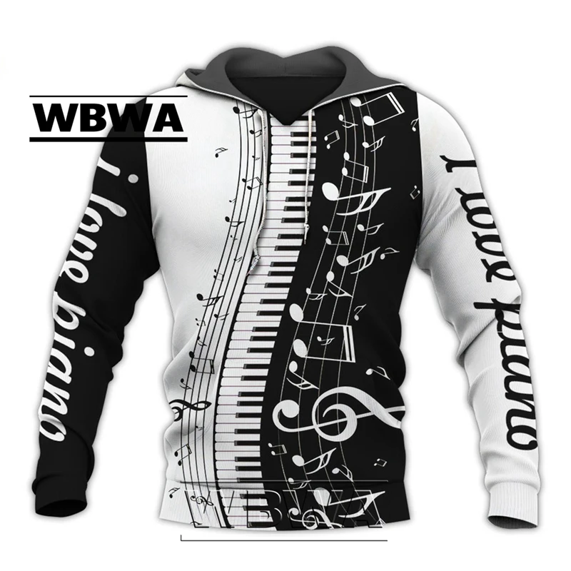 WBWA Fashion Novelty Streetwear Hoodie Men Pullover Shirts Musical Note 3D Print Hooded Sweatshirt Piano Harajuku Long Sleeve