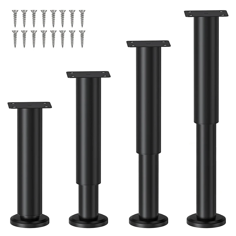 

AA51-Metal Adjustable Furniture Legs 7.08-11.8 Inch, Table Legs Adjustable Height Replacement For Sofa/Dresser Set Of 4 Black