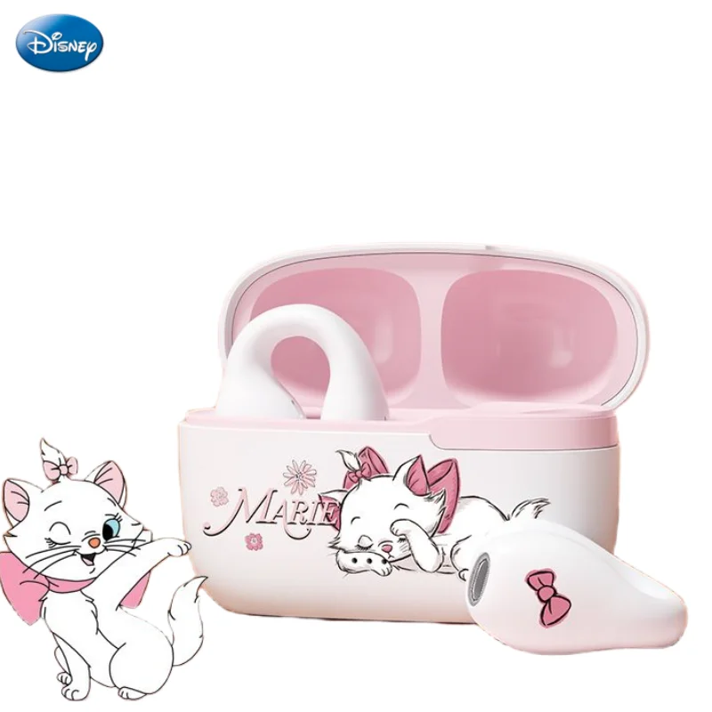 Disney Marie Cat Cartoon Cute Clip-on Bluetooth Headphones Kawaii Noise Canceling Open Sports Running Wireless Headphones Gift