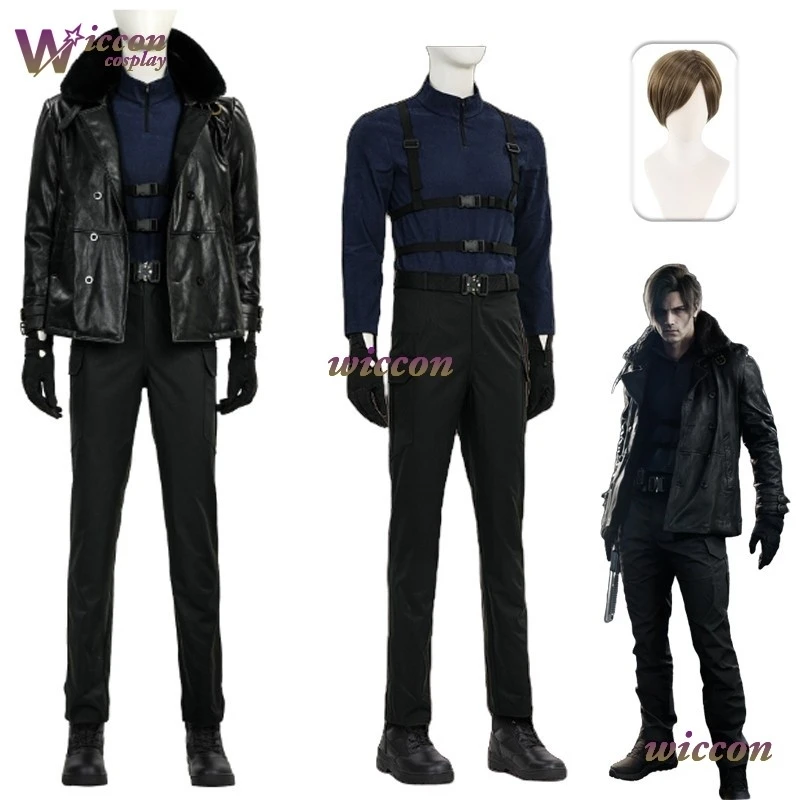 Kosplay Requiem Resident Cos Evil Leon·S·kennedy Cosplay Leon Cosplay Costume Pu Coat Full Set Party Uniform Hallowen Play Role view 3